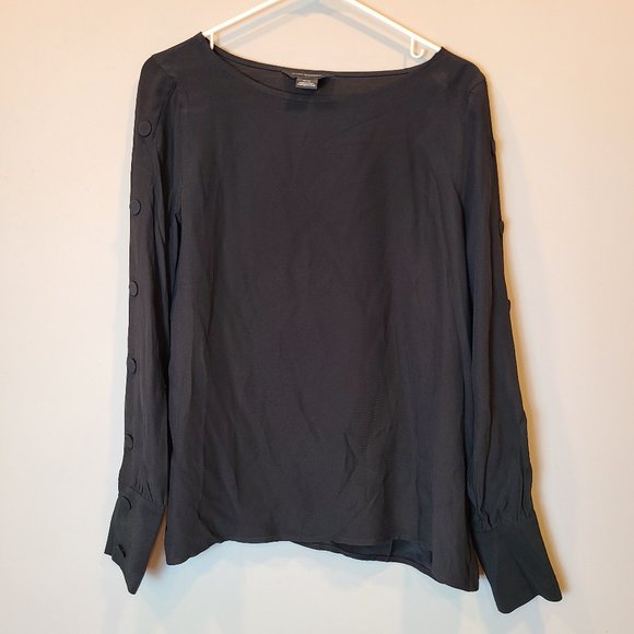 Club Monaco Ralph Lauren Blouse Button Long Sleeve Womens Medium Black - Picture 1 of 9